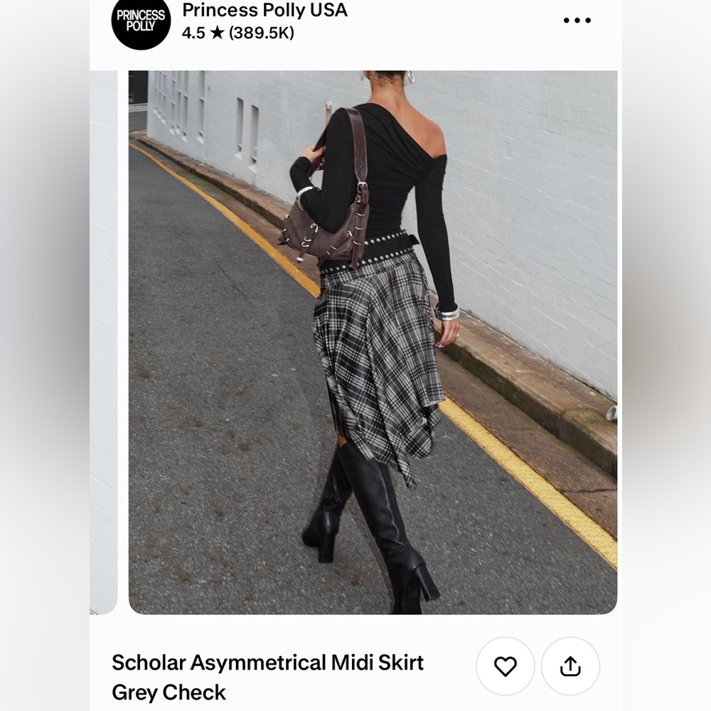 Scholar Asymmetrical Midi Skirt - Grey Check